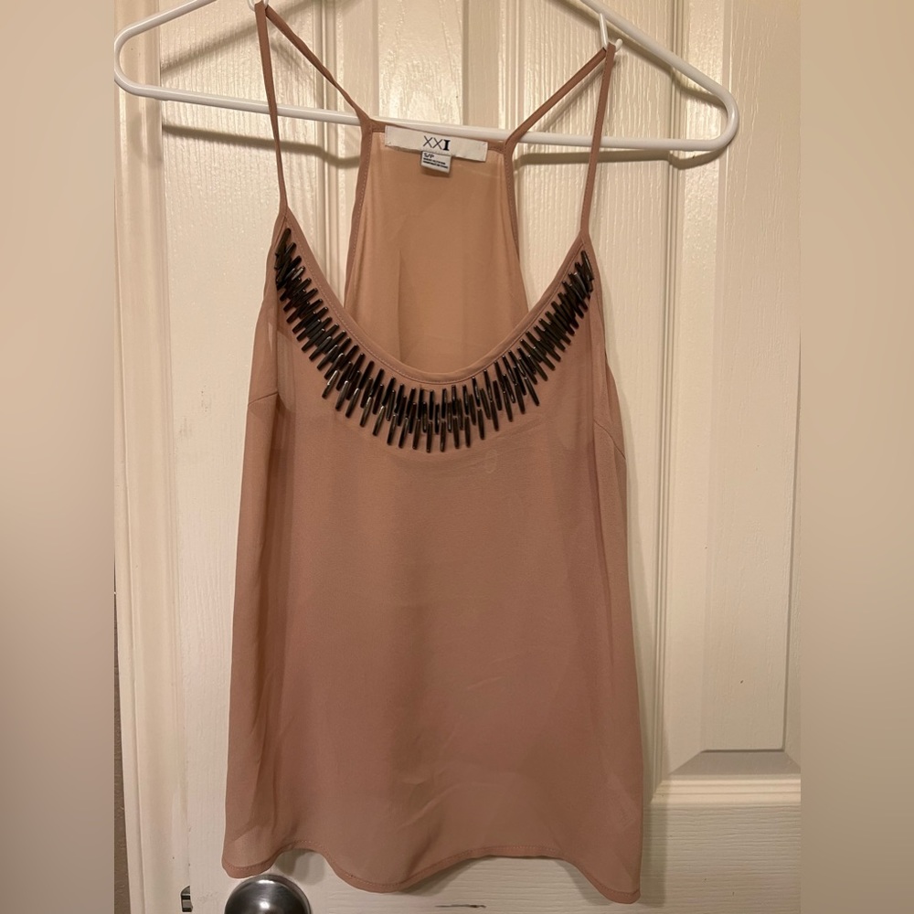 Forever 21 Tan Beaded Spaghetti Strap Top, Size S